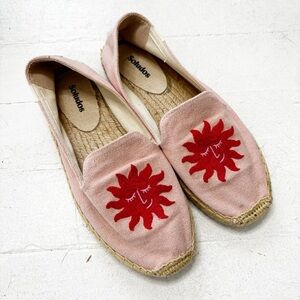 Anthropologie Soludos Pink Sunshine Jute Rubber Shoes Size 7.5 EUC